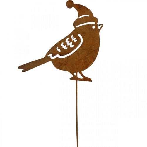 Tuinstaak vogel met kap patina decoratie 12cm 6st
