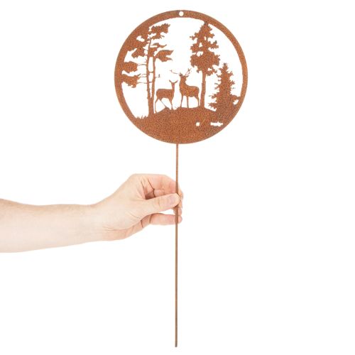 Tuinpaal, roestkleurig, rond, met hertensilhouet, bosdecoratie, 53 cm, 2 stuks | Floristik24.nl