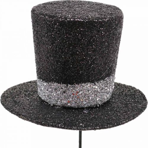 Artikel Oudejaarsdecoratie cilinderhoed decoratieve plug glitter 5cm 12 st