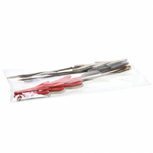 Floristik24 Decoratieve plug fir rood / grijs / wit H42cm 6st