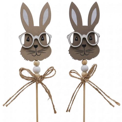 Floristik24 Bloemplug konijn met bril decoratieve plug hout 4×7,5cm 12 st.