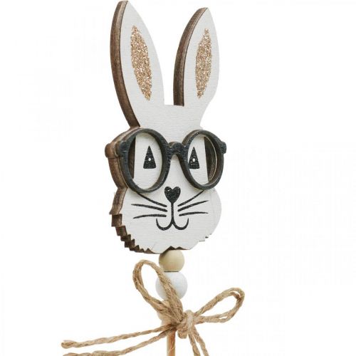 Artikel Flower plug konijn met bril hout glitter 4×7.5cm 12st