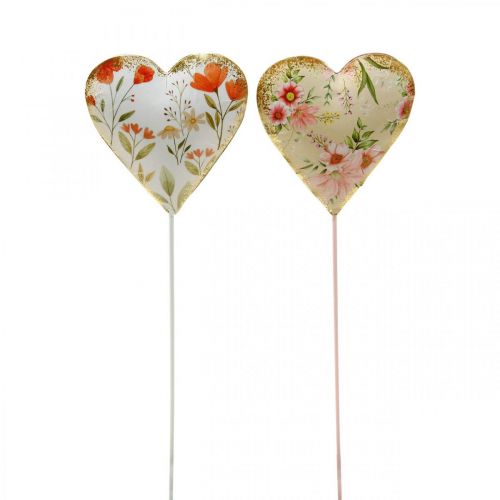 Bloemsteker hart siersteker hart bloemen 8×1,5×8cm 4st