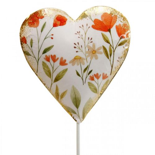 Bloemsteker hart siersteker hart bloemen 8×1,5×8cm 4st