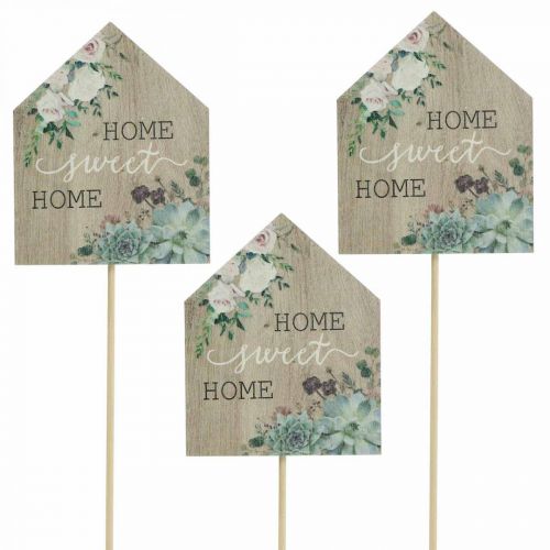 Bloemstekers hout Home Sweet Home decoratie 6,5x7,5cm 18st