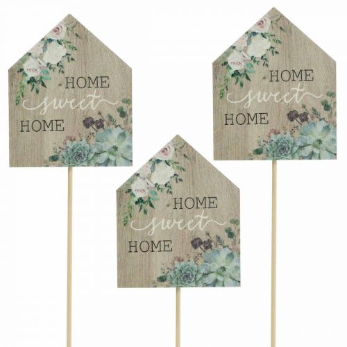 Artikel Bloemstekers hout Home Sweet Home decoratie 6,5x7,5cm 18st