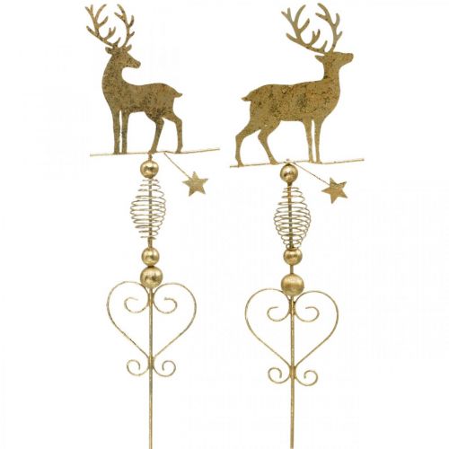 Floristik24 Decoratie pluggen rendier goud antiek look H58cm 2st