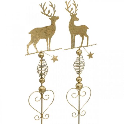Floristik24 Decoratie pluggen rendier goud antiek look H58cm 2st