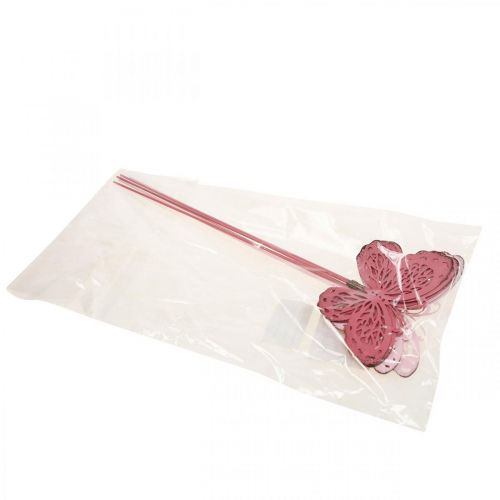Artikel Tuinsteker vlinder metaal roze H30cm 6st
