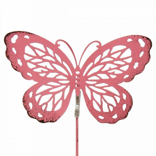 Tuinsteker vlinder metaal roze H30cm 6st