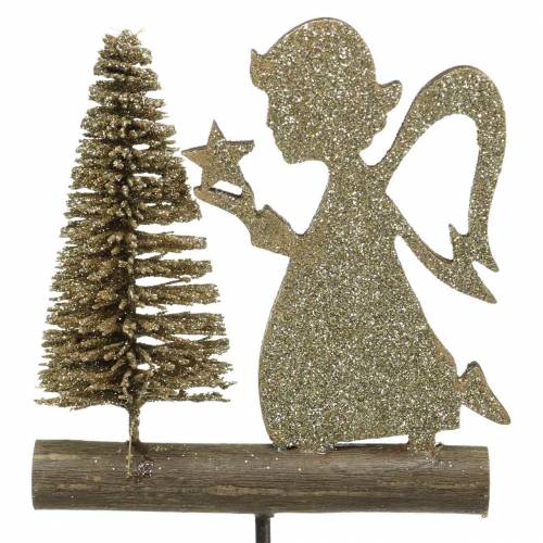 Artikel Decoratie plug rendier en engel met dennenboom goud glitter hout H45cm 3st