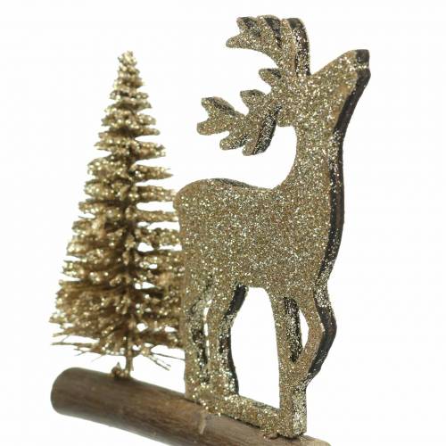Floristik24 Decoratie plug rendier en engel met dennenboom goud glitter hout H45cm 3st