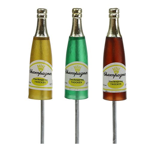 Plug champagneflessen bruin, groen, geel 7.5cm L28.5cm 12st
