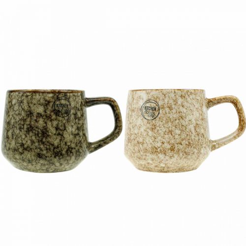 Floristik24 Steengoed beker mok met handvat bruin, beige 9,5cm 2st