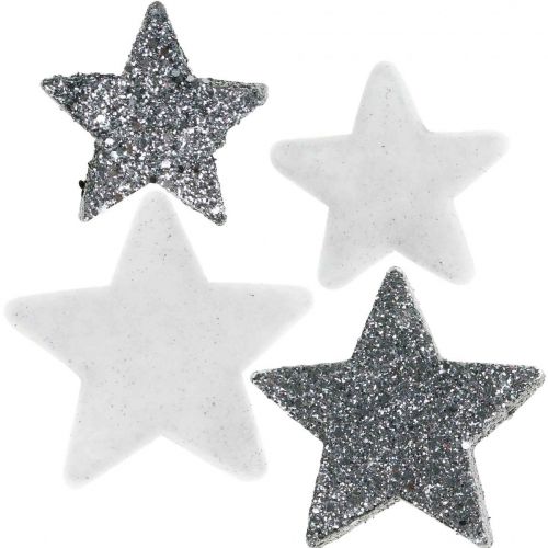 Strooidecor kerststerren grijs/zwart Ø4/5cm 40st