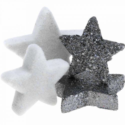Floristik24 Strooidecor kerststerren grijs/zwart Ø4/5cm 40st