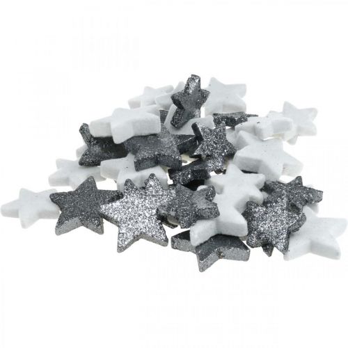 Floristik24 Strooidecor kerststerren grijs/zwart Ø4/5cm 40st
