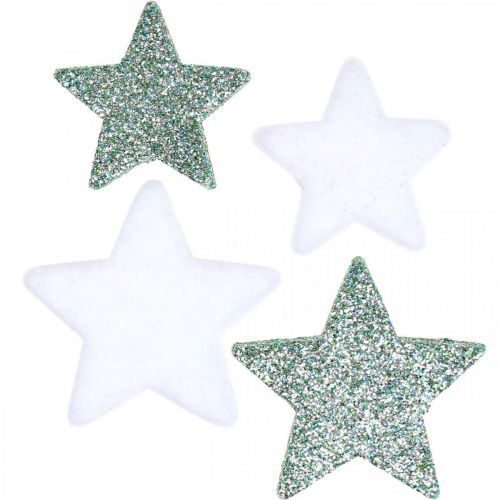 Strooidecoratie Kerst strooisterren groen wit Ø4/5cm 40st