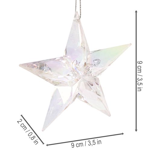 Decoratieve sterornamenten, iriserend transparant acryl, kerstboomversiering, 9 cm, 6 stuks | Floristik24.nl