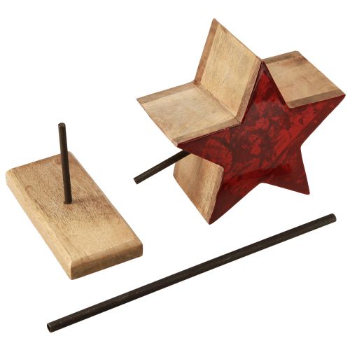 Artikel Sterdecoratie naturel rood met staaf op voet 20x9,5x50cm