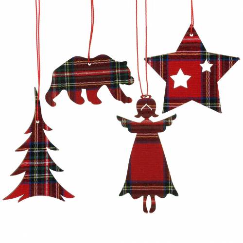 Kerstboomversiering Schots ruitje Rood 8cm 12st