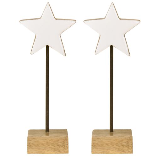 Artikel Houten ster wit houten sterren om neer te zetten H23cm 2 st