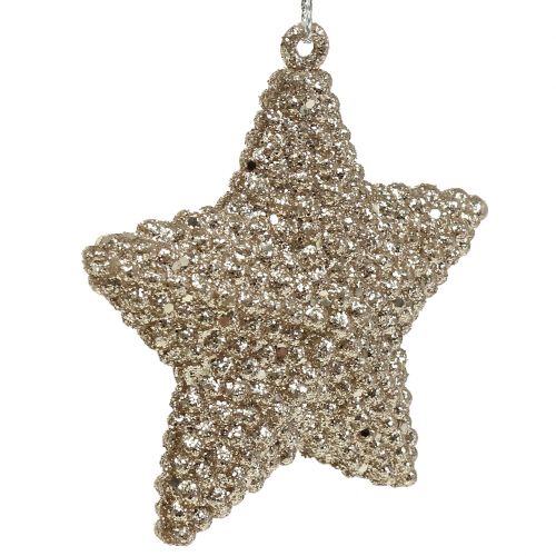 Floristik24 Ster met mica champagne 7.5cm 12st