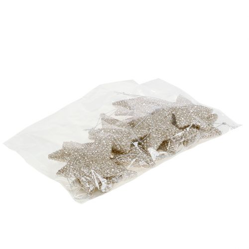 Floristik24 Ster met mica champagne 7.5cm 12st