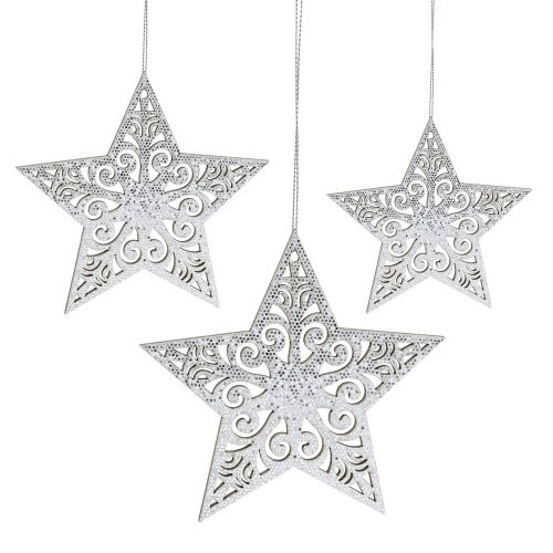 Floristik24 Ster zilver om op te hangen 8cm - 12cm 9st