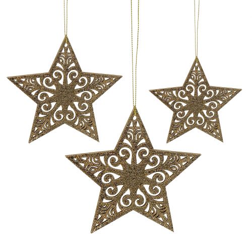 Ster goud om op te hangen 8cm - 12cm 9 st