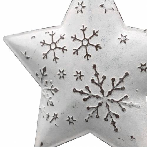 Floristik24 Decoratieve hanger ster en kerstboom bal met sneeuwvlokken metaal wit Ø9,5 / 7,6cm H10 / 9,2cm 4st