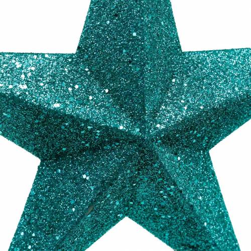 Floristik24 Glittersterren om op te hangen smaragd / petrol Ø21cm 2st