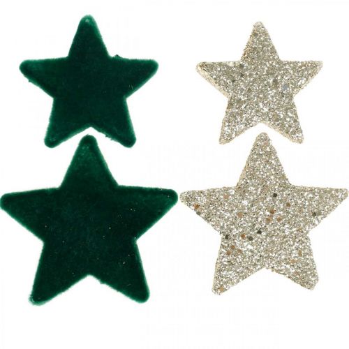 Floristik24 Ster hagelslag mix groen en goud kerst 4cm/5cm 40st