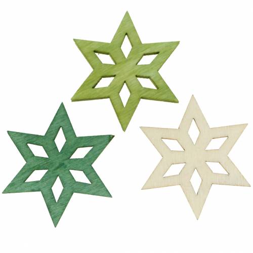 Floristik24 Strooidecoratie houten ster groen mix 4cm 72 st