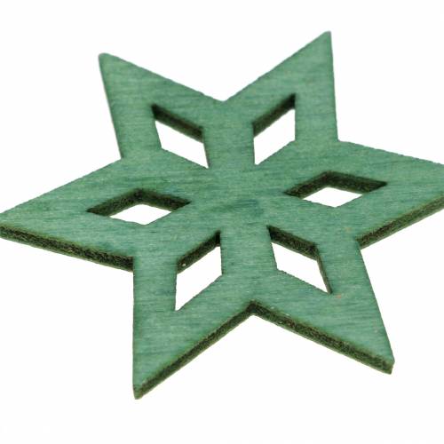 Floristik24 Strooidecoratie houten ster groen mix 4cm 72 st