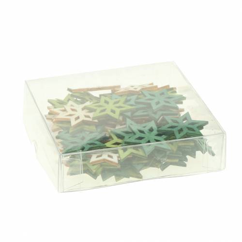 Floristik24 Strooidecoratie houten ster groen mix 4cm 72 st