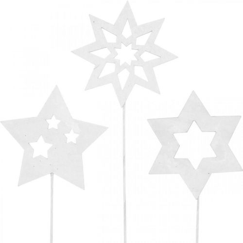 Floristik24 Bloemplug sterren, advent, bloemdecoratie, houten sterren naturel, wit, gouden glitter L27/28,5cm 18 stuks