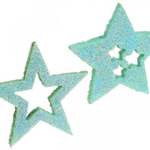 Artikel Decoratieve sterren voor handwerk Mint zelfklevend schuimrubber 4cm 36st
