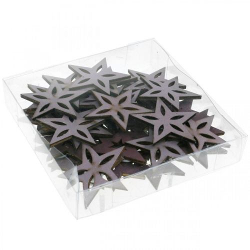 Artikel Deco houten sterren paarse kerstster zelfklevend 4cm mix 36st