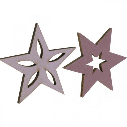 Artikel Deco houten sterren paarse kerstster zelfklevend 4cm mix 36st