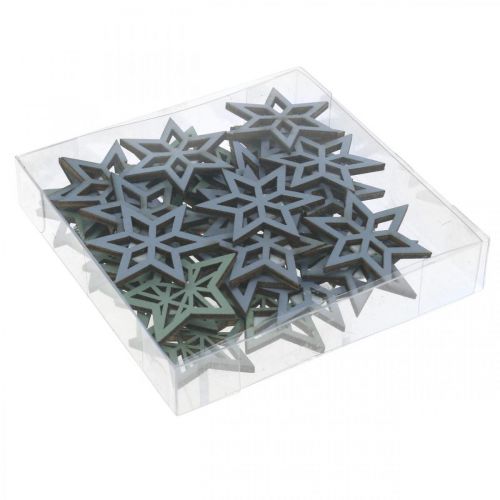 Artikel Deco sterren hout blauw, groen houten sterren kerst 4cm mix 36st