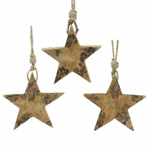 Floristik24 Houten sterren met glitterinleg om op te hangen natuurlijk mangohout 6,4–7,1cm × 7–7,8cm 3st