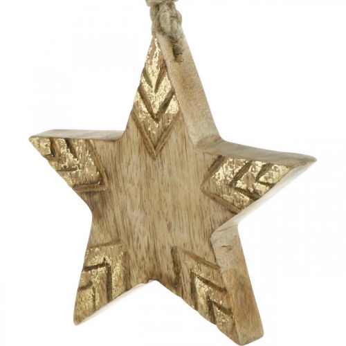 Floristik24 Stermangohout naturel, gouden kerstboomversieringen 12cm 4 st