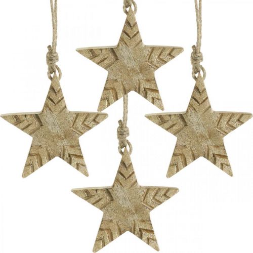 Floristik24 Stermangohout naturel, gouden kerstboomversieringen 12cm 4 st