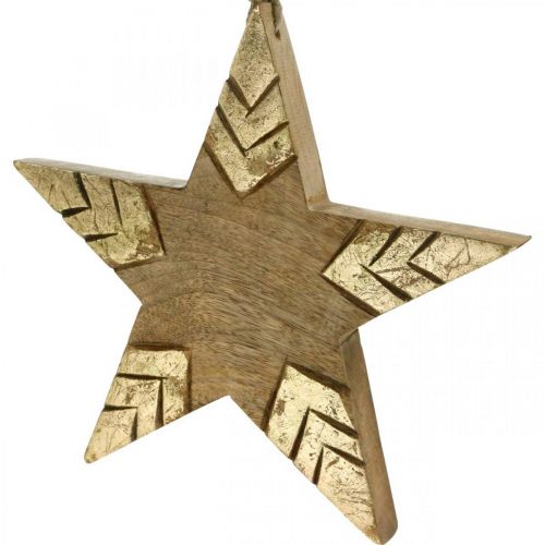 Artikel Ster mangohout naturel, gouden houten ster groot om op te hangen 25cm 2st