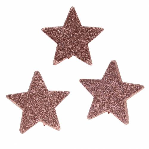 Floristik24 Ster met glitter strooi decoratie 6.5cm roze 36st