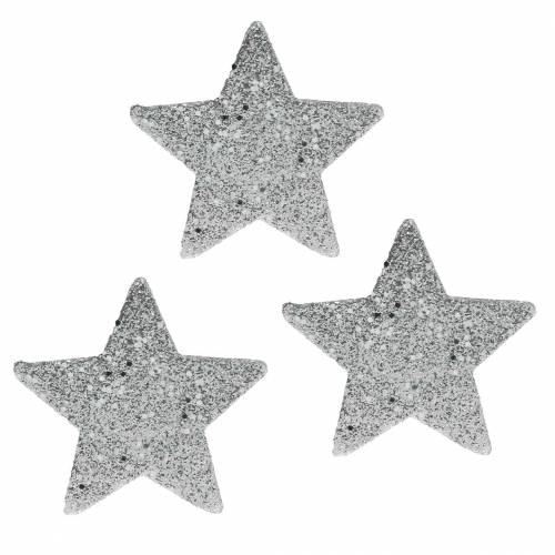 Verstrooide sterren met glitter Ø6.5cm zilver 36st