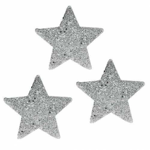 Floristik24 Strooidecoratie sterren met glitter Ø6,5cm zilver 36 st