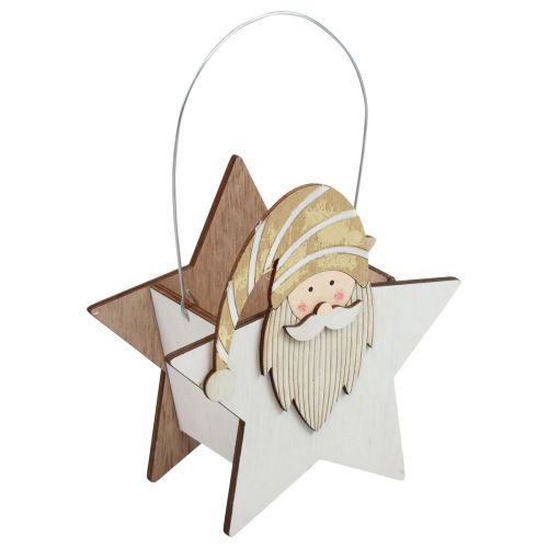 Ster gemaakt van hout kabouter goud witte tafeldecoratie 15,5×6×16,5cm