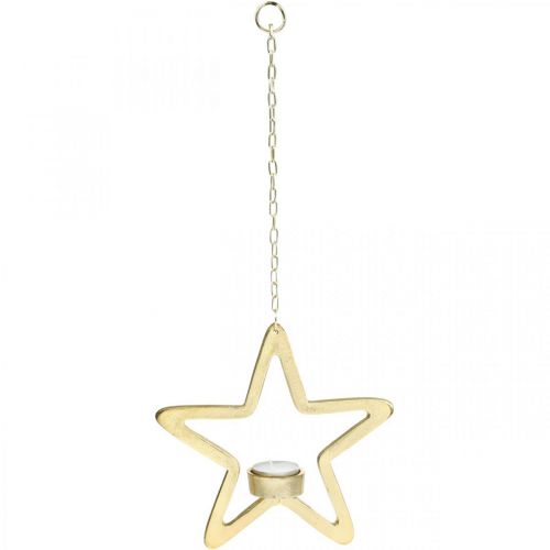 Artikel Decoratieve ster theelichthouder om op te hangen metaal goud 20cm